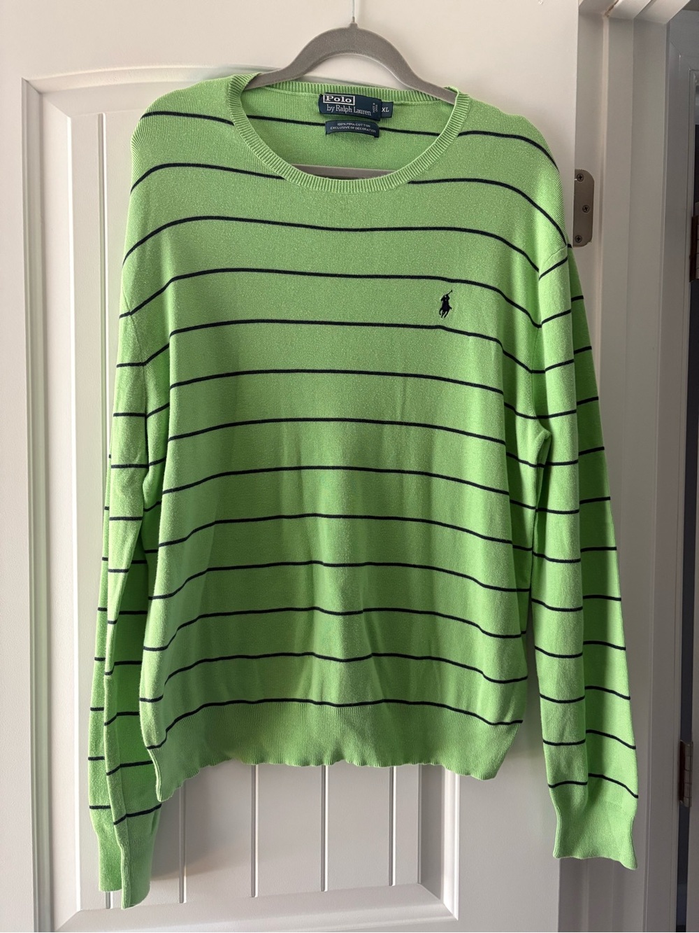 Polo by Ralph Lauren Green Stripe Pima Cotton Crew Sweater XL Preppy Y2K EUC